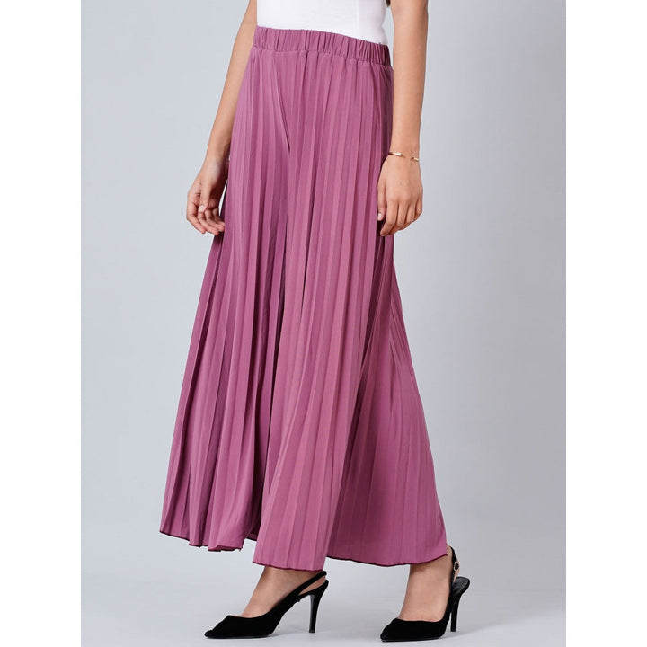 First Resort by Ramola Bachchan Berry Purple Wide Leg Pleated Palazzo