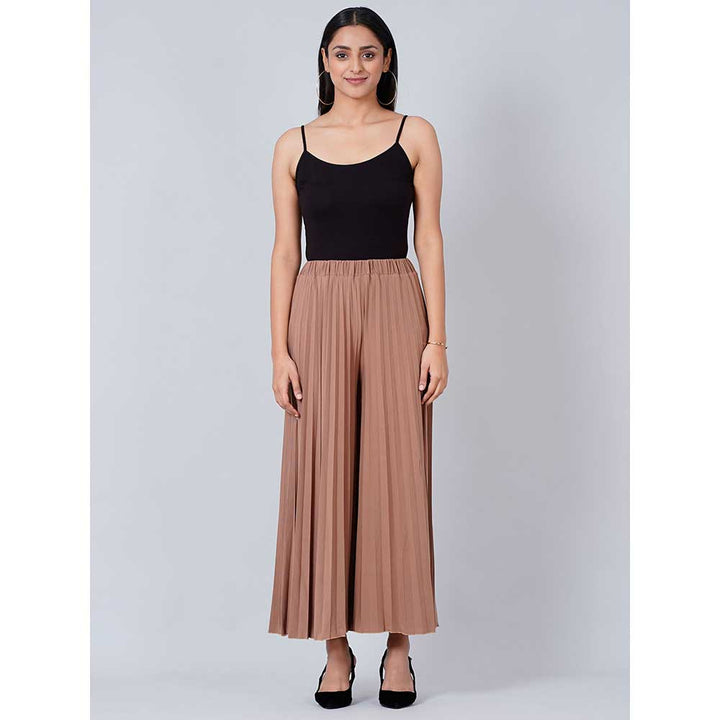 First Resort by Ramola Bachchan Caramel Brown Wide Leg Pleated Palazzo