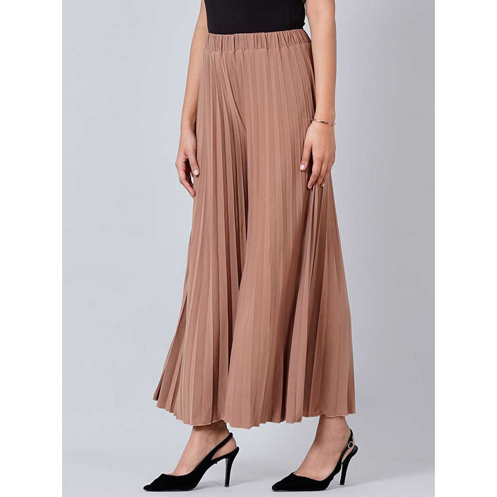 First Resort by Ramola Bachchan Caramel Brown Wide Leg Pleated Palazzo