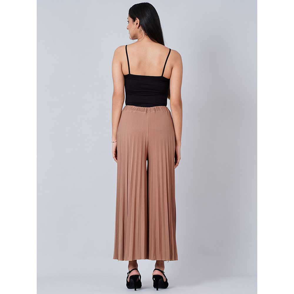 First Resort by Ramola Bachchan Caramel Brown Wide Leg Pleated Palazzo