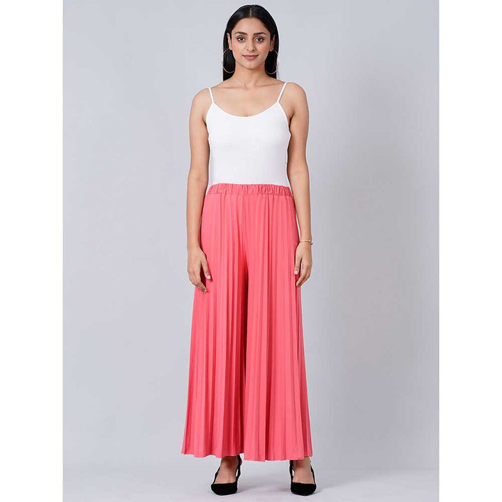 First Resort by Ramola Bachchan Fuchsia Coral Wide Leg Pleated Palazzo