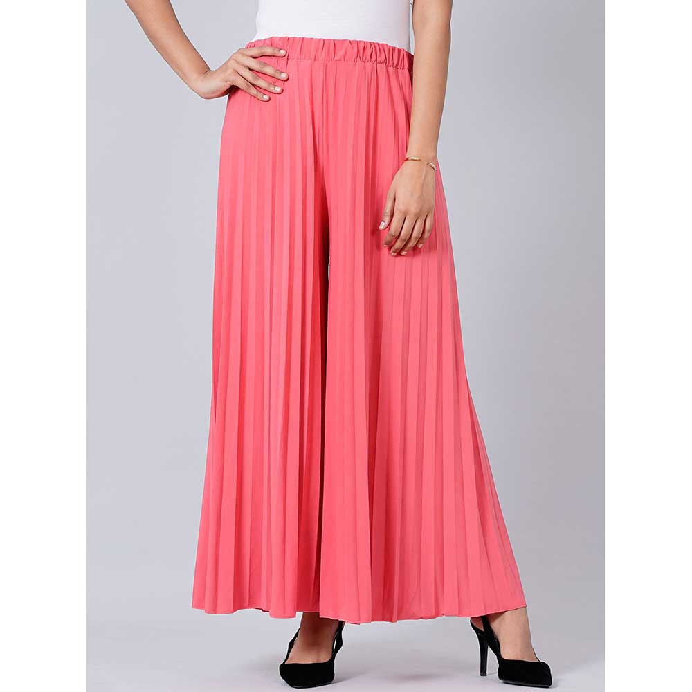 First Resort by Ramola Bachchan Fuchsia Coral Wide Leg Pleated Palazzo