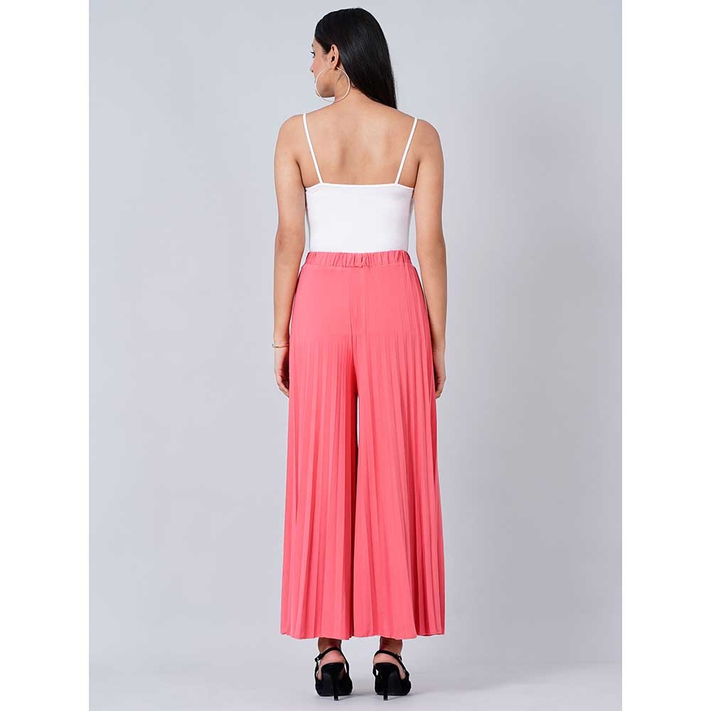 First Resort by Ramola Bachchan Fuchsia Coral Wide Leg Pleated Palazzo