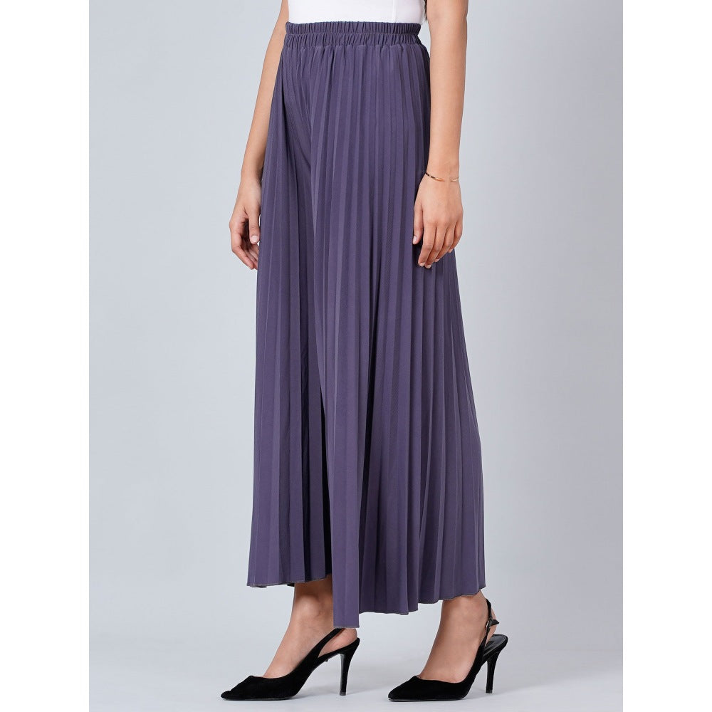 First Resort by Ramola Bachchan Grey Wide Leg Pleated Palazzo