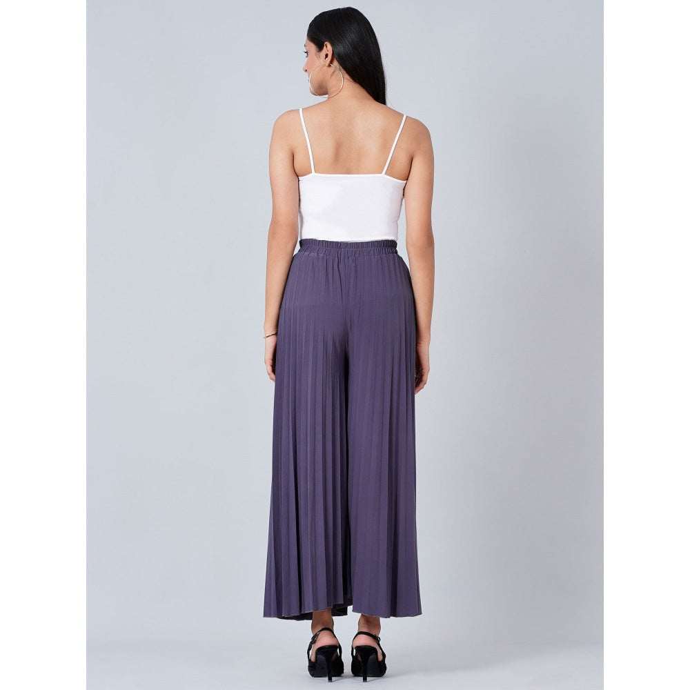 First Resort by Ramola Bachchan Grey Wide Leg Pleated Palazzo