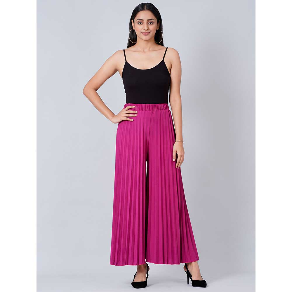 First Resort by Ramola Bachchan Magenta Wide Leg Pink Pleated Palazzo