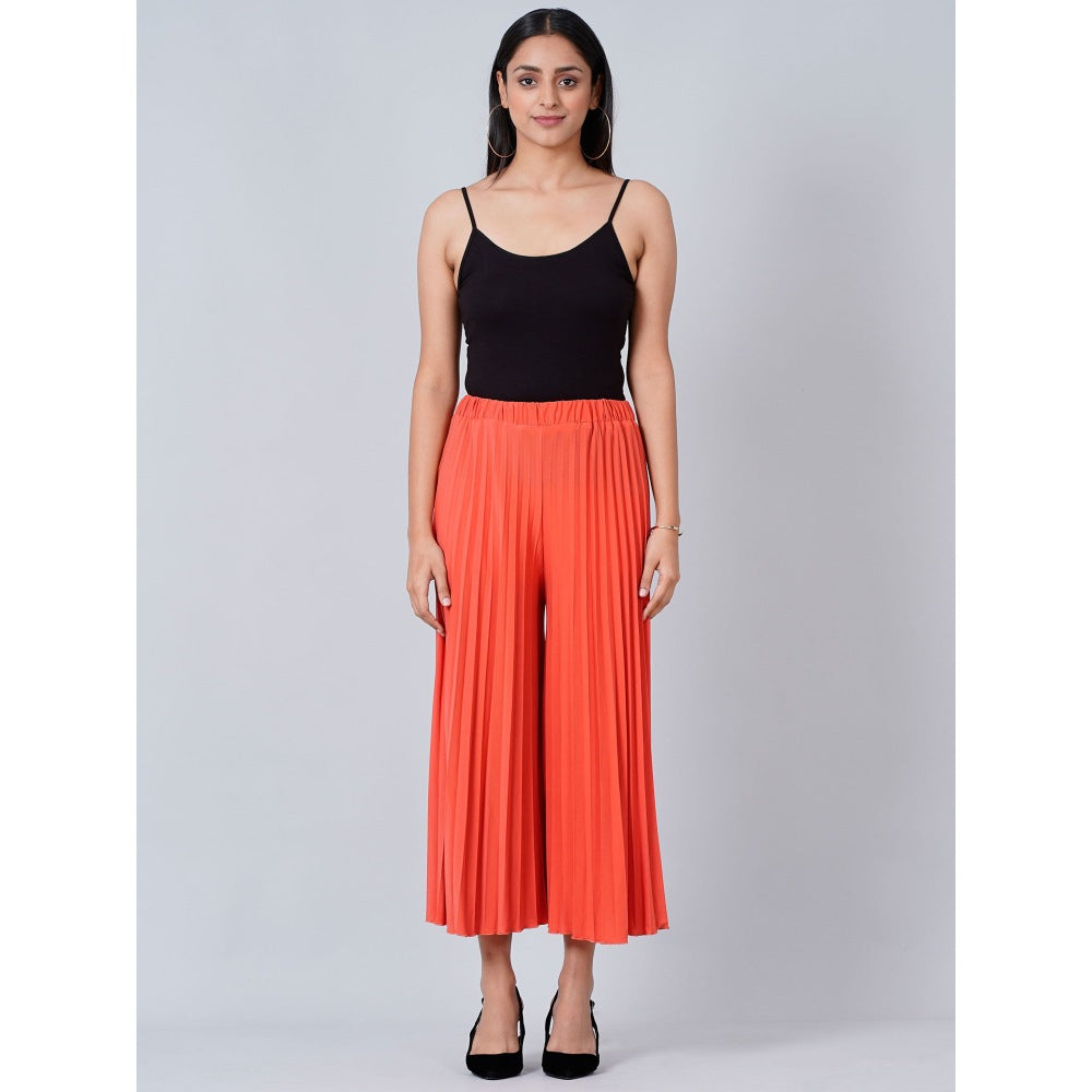 First Resort by Ramola Bachchan Orange Wide Leg Pleated Palazzo