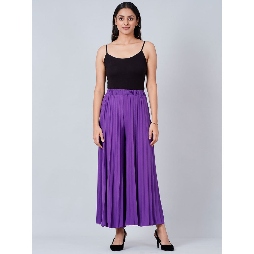 First Resort by Ramola Bachchan Purple Wide Leg Pleated Palazzo