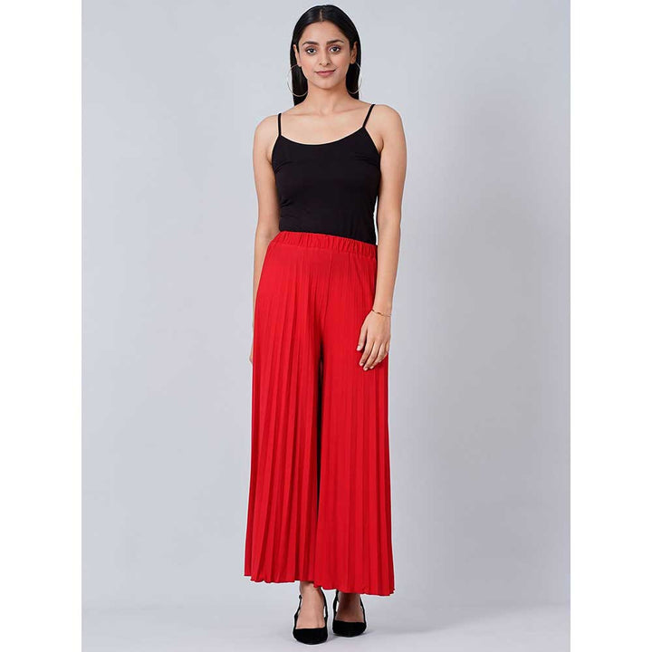 First Resort by Ramola Bachchan Red Wide Leg Pleated Palazzo