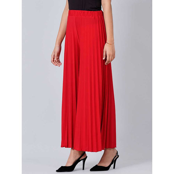 First Resort by Ramola Bachchan Red Wide Leg Pleated Palazzo