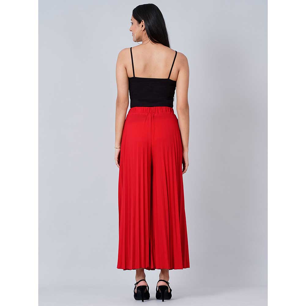 First Resort by Ramola Bachchan Red Wide Leg Pleated Palazzo