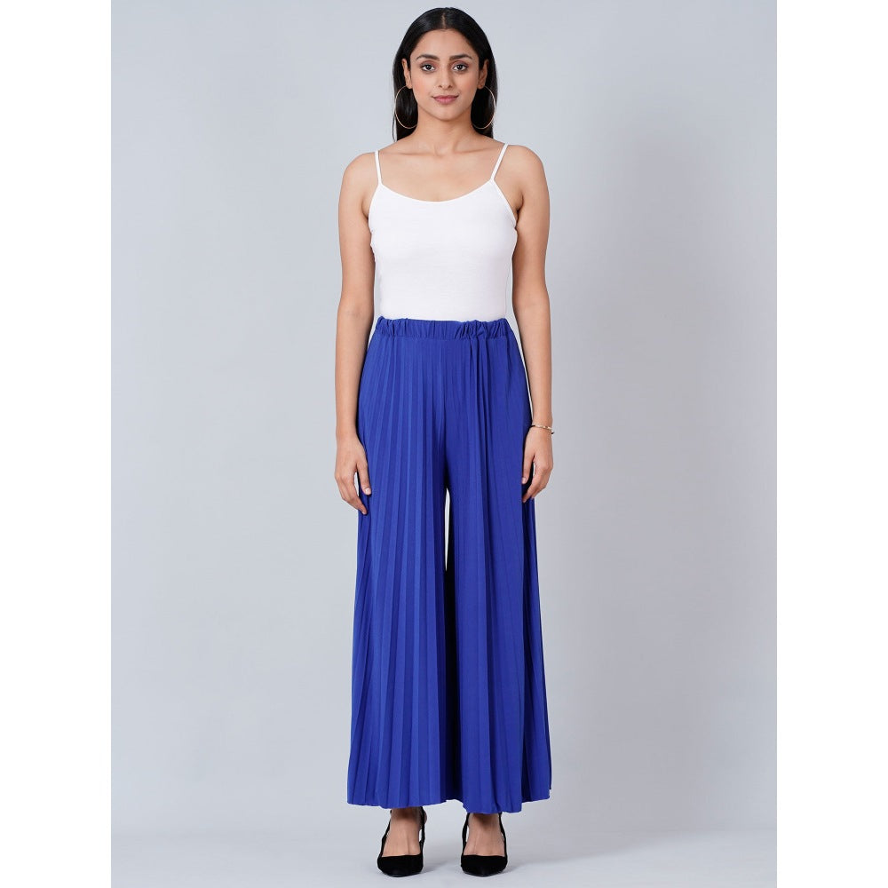 First Resort by Ramola Bachchan Royal Blue Wide Leg Pleated Palazzo