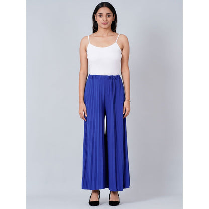 First Resort by Ramola Bachchan Royal Blue Wide Leg Pleated Palazzo
