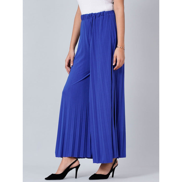 First Resort by Ramola Bachchan Royal Blue Wide Leg Pleated Palazzo