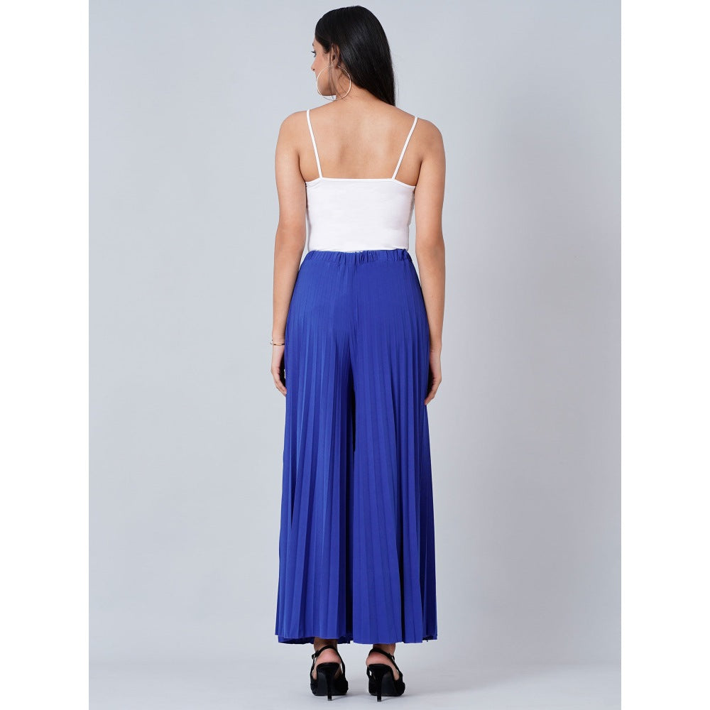 First Resort by Ramola Bachchan Royal Blue Wide Leg Pleated Palazzo