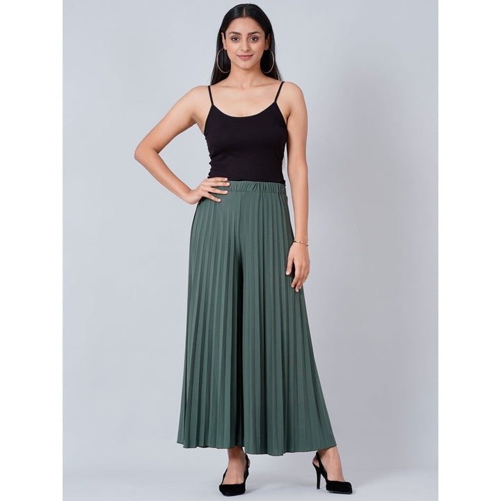 First Resort by Ramola Bachchan Sage Green Wide Leg Pleated Palazzo