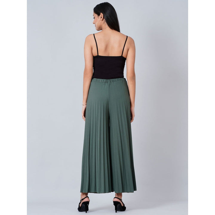 First Resort by Ramola Bachchan Sage Green Wide Leg Pleated Palazzo