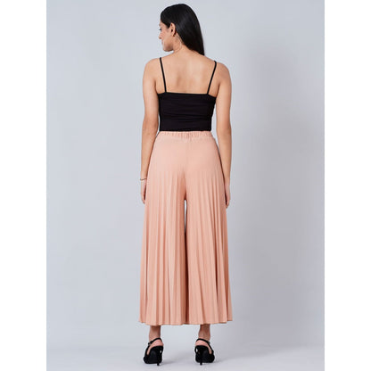 First Resort by Ramola Bachchan Sienna Beige Wide Leg Pleated Palazzo