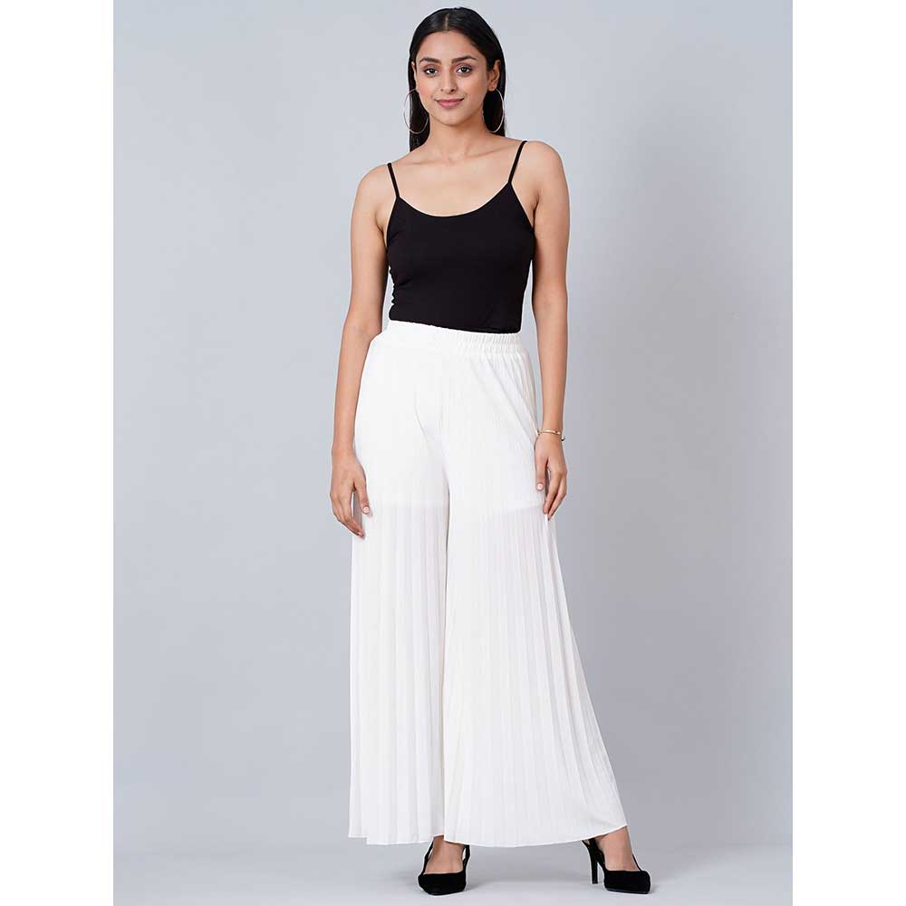 First Resort by Ramola Bachchan White Wide Leg Pleated Palazzo