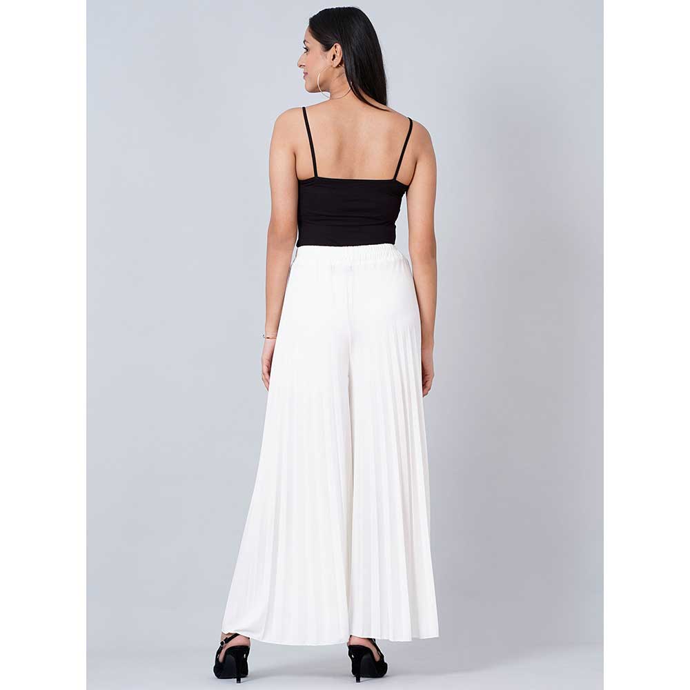 First Resort by Ramola Bachchan White Wide Leg Pleated Palazzo