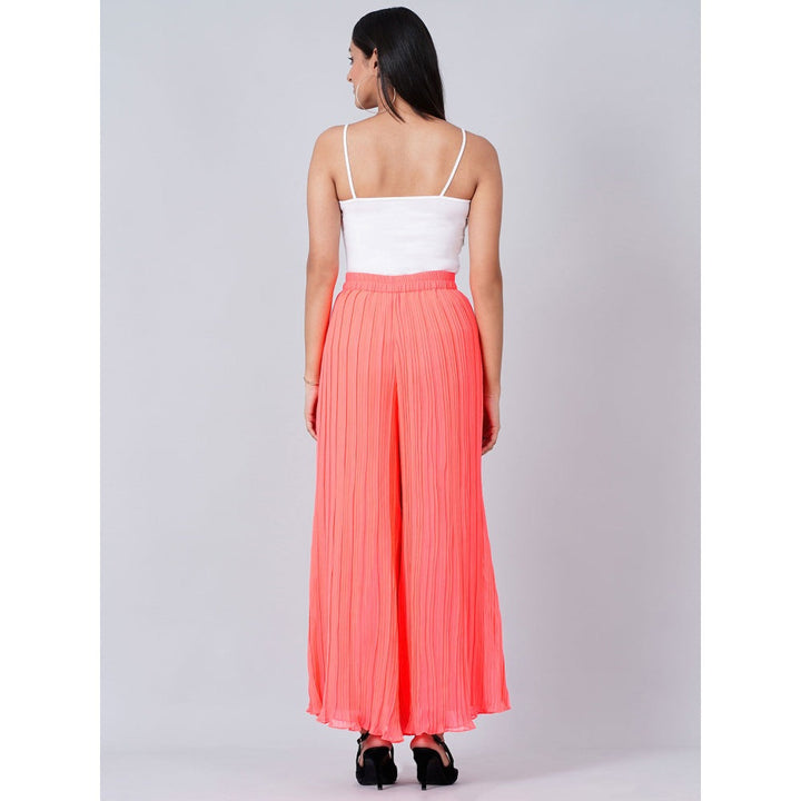 First Resort by Ramola Bachchan Neon Coral Pleated Palazzo
