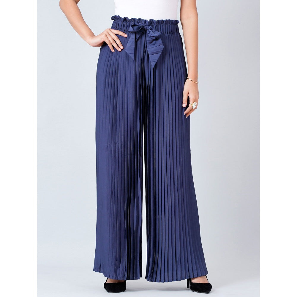 First Resort by Ramola Bachchan Navy Blue Pleated Palazzo