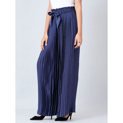 First Resort by Ramola Bachchan Navy Blue Pleated Palazzo