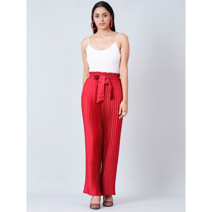 First Resort by Ramola Bachchan Red Pleated Palazzo