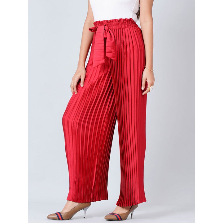 First Resort by Ramola Bachchan Red Pleated Palazzo