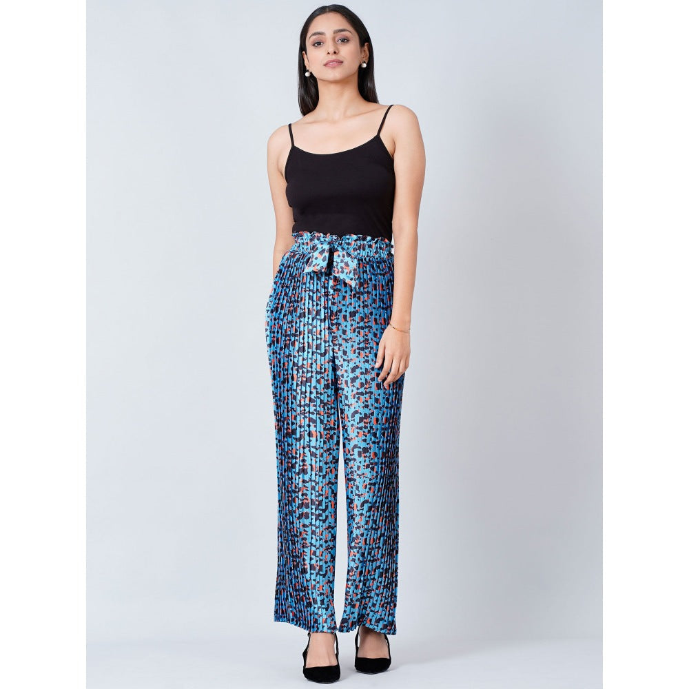 First Resort by Ramola Bachchan Blue Animal Print Knife Pleated Palazzo