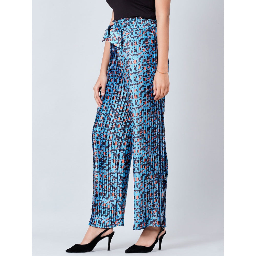 First Resort by Ramola Bachchan Blue Animal Print Knife Pleated Palazzo