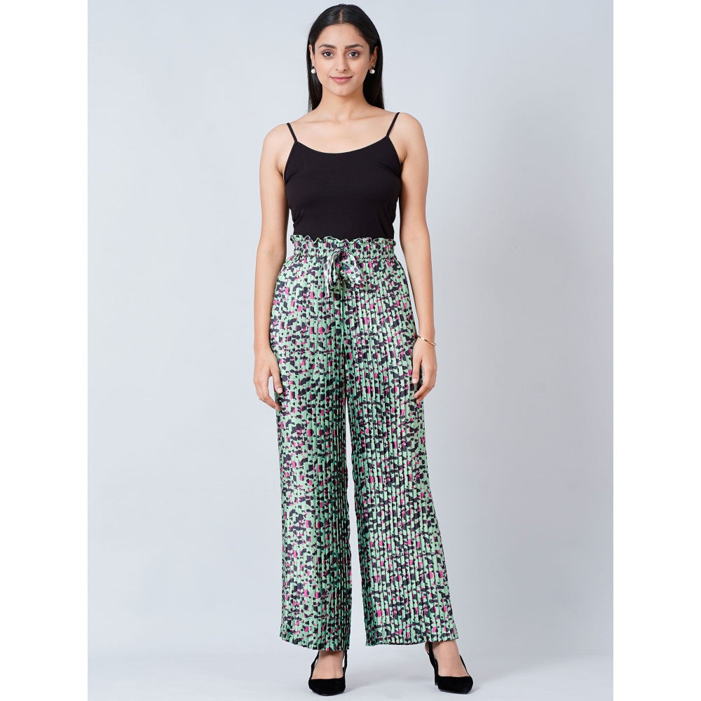 First Resort by Ramola Bachchan Green Animal Print Knife Pleated Palazzo