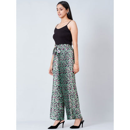 First Resort by Ramola Bachchan Green Animal Print Knife Pleated Palazzo