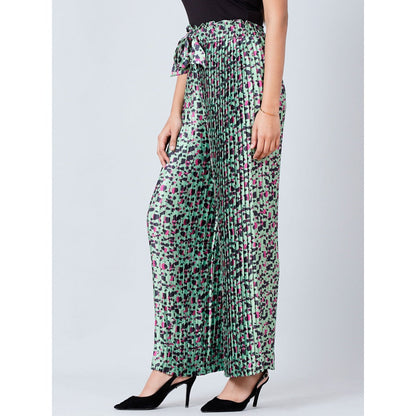 First Resort by Ramola Bachchan Green Animal Print Knife Pleated Palazzo