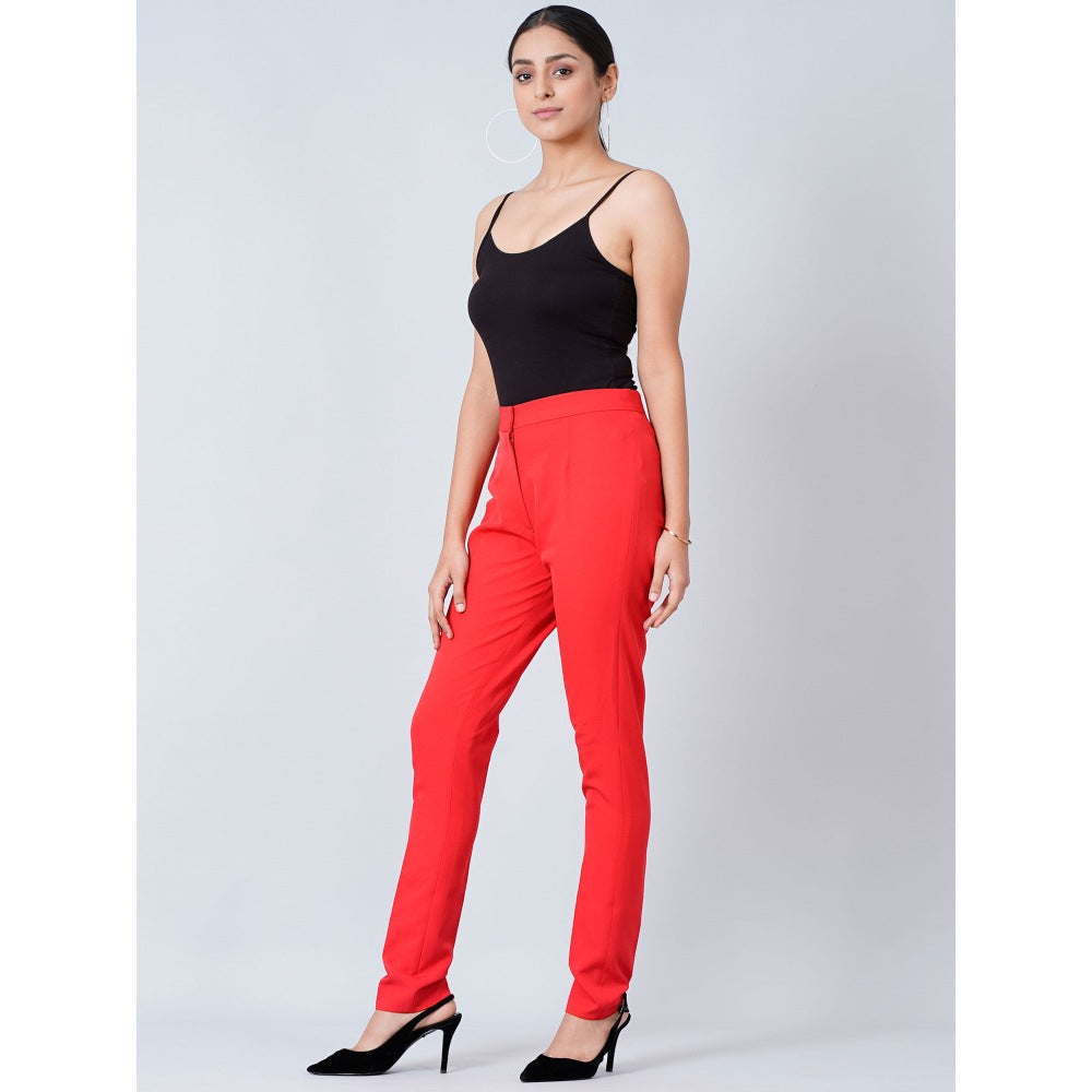 First Resort by Ramola Bachchan Red Slim Fit Pants