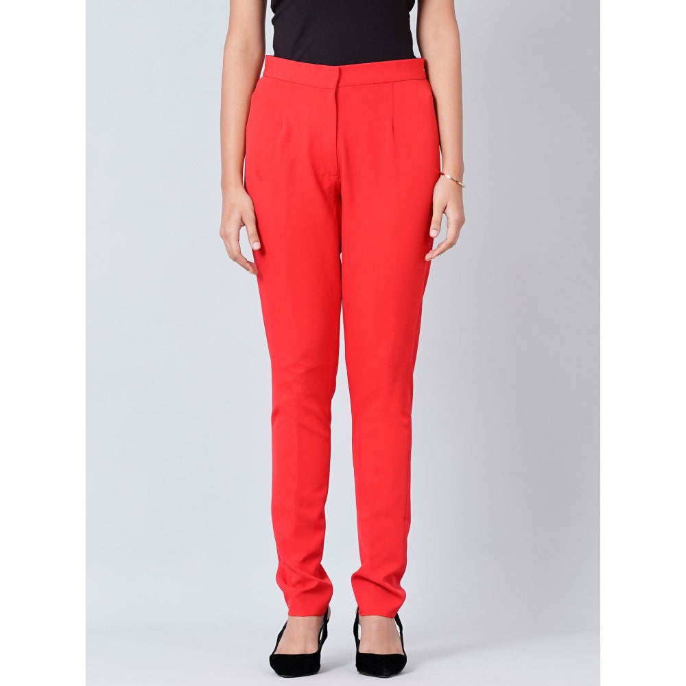 First Resort by Ramola Bachchan Red Slim Fit Pants