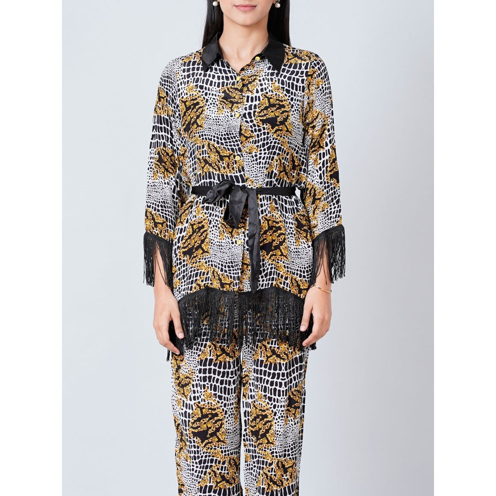 First Resort by Ramola Bachchan Grey Baroque Animal Print Shirt and Palazzo (Set of 2)