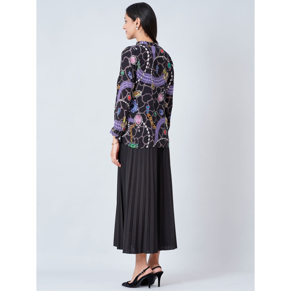 First Resort by Ramola Bachchan Black Jewel Print Lace-Up Top and Pleated Palazzo (Set of 2)
