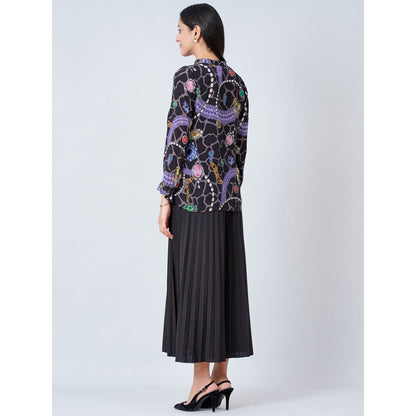First Resort by Ramola Bachchan Black Jewel Print Lace-Up Top and Pleated Palazzo (Set of 2)