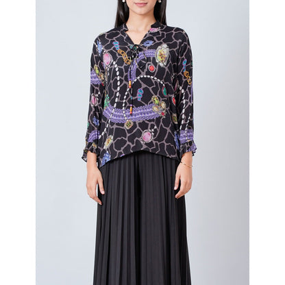 First Resort by Ramola Bachchan Black Jewel Print Lace-Up Top and Pleated Palazzo (Set of 2)