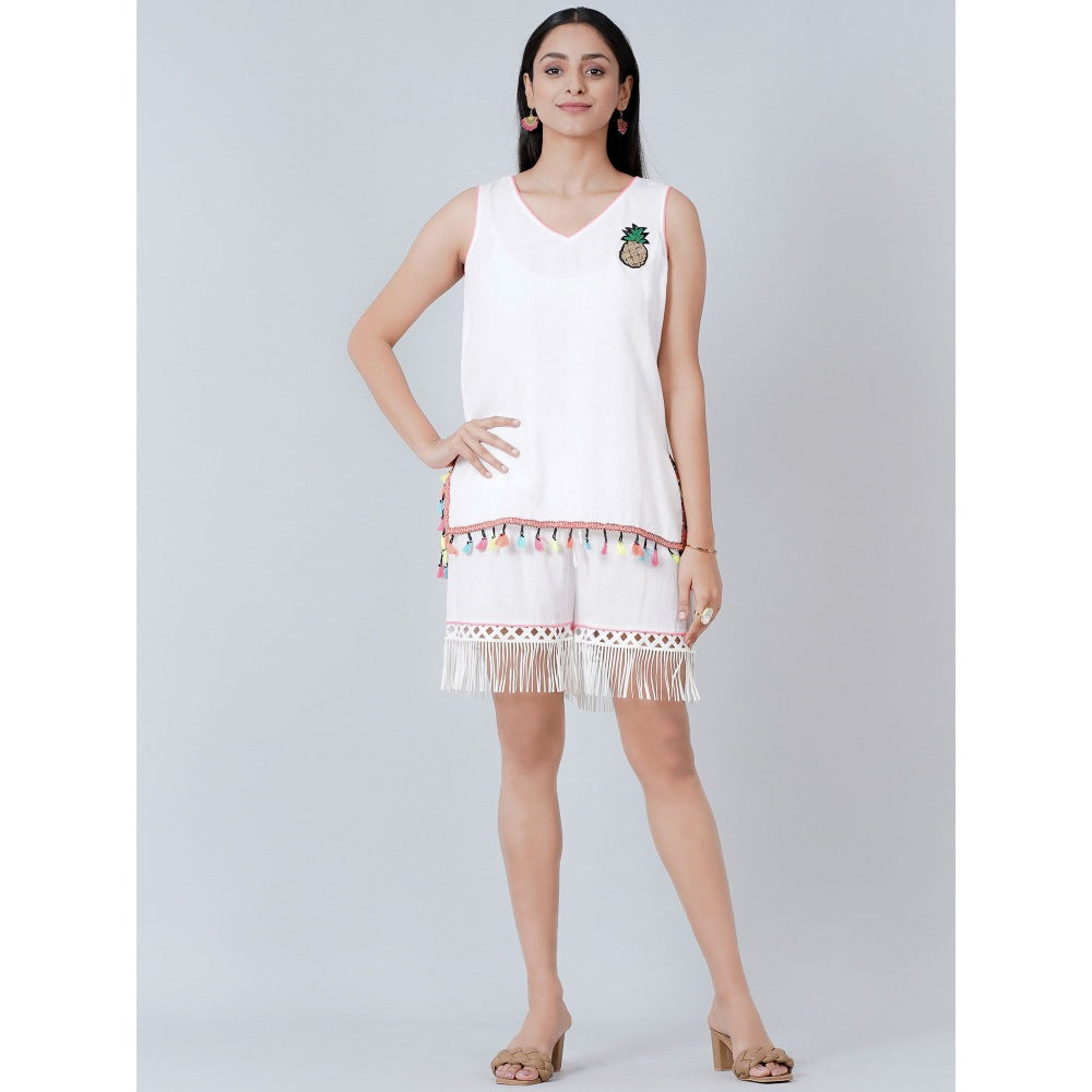 First Resort by Ramola Bachchan White Summer Top with Shorts (Set of 2)