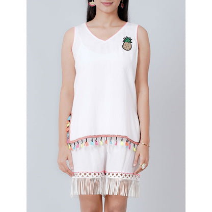 First Resort by Ramola Bachchan White Summer Top with Shorts (Set of 2)