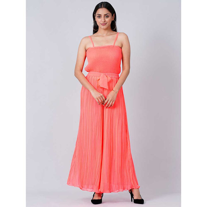 First Resort by Ramola Bachchan Neon Coral Camisole and Pleated Palazzo (Set of 2)