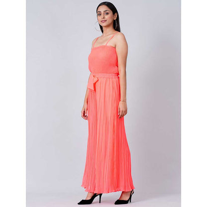 First Resort by Ramola Bachchan Neon Coral Camisole and Pleated Palazzo (Set of 2)