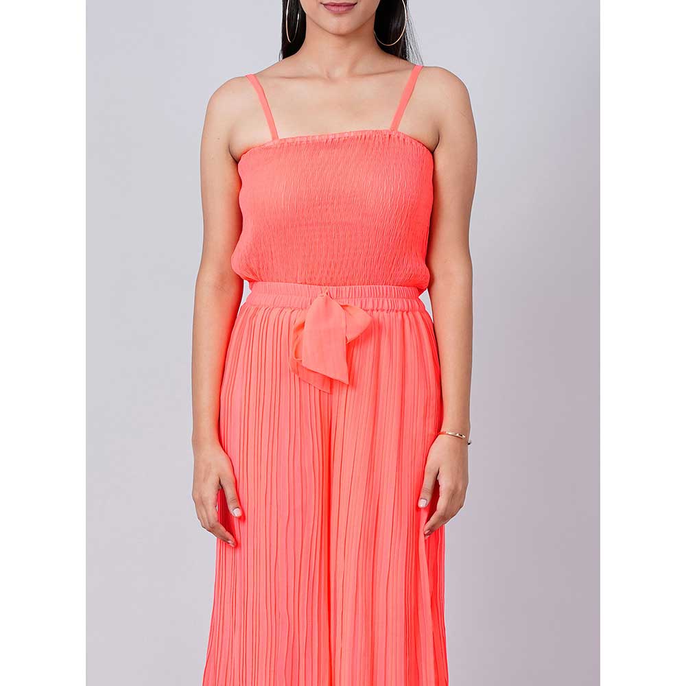 First Resort by Ramola Bachchan Neon Coral Camisole and Pleated Palazzo (Set of 2)