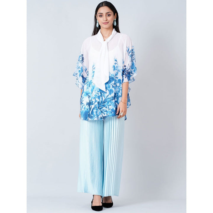 First Resort by Ramola Bachchan Blue Floral Top and Pleated Palazzo (Set of 2)