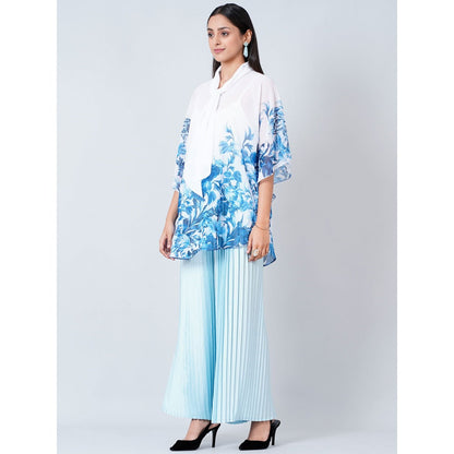 First Resort by Ramola Bachchan Blue Floral Top and Pleated Palazzo (Set of 2)