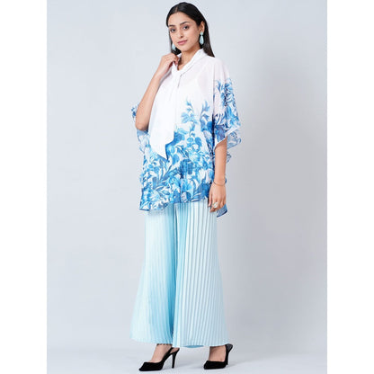 First Resort by Ramola Bachchan Blue Floral Top and Pleated Palazzo (Set of 2)