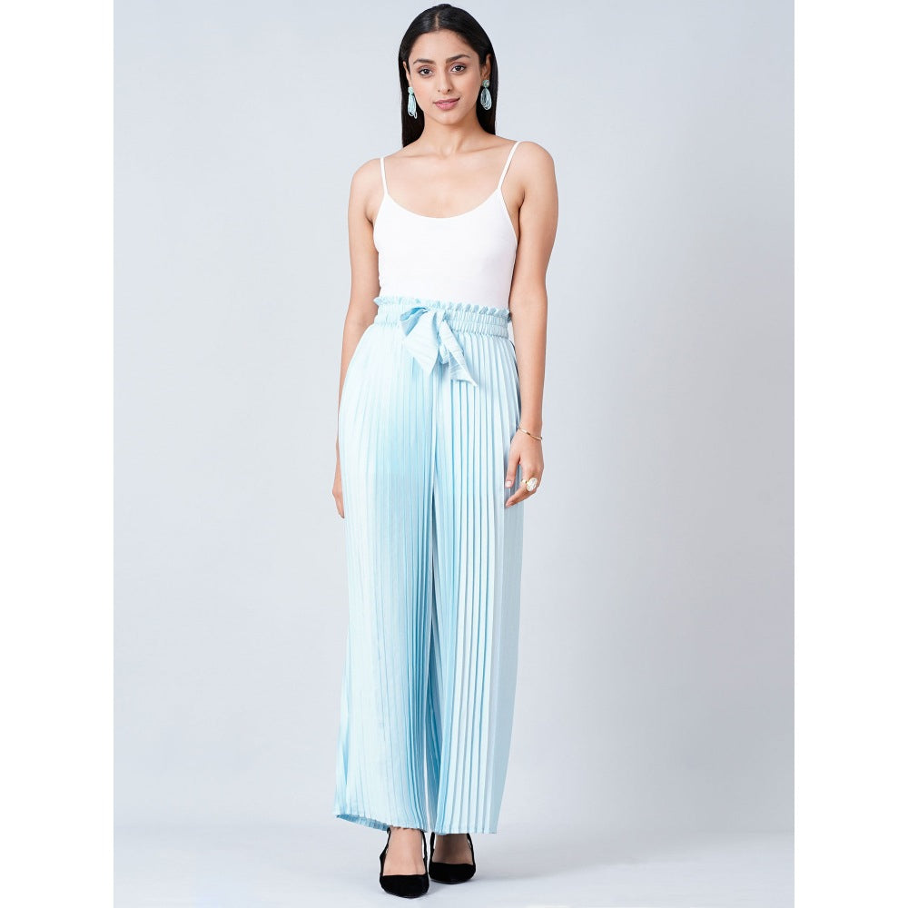 First Resort by Ramola Bachchan Blue Floral Top and Pleated Palazzo (Set of 2)