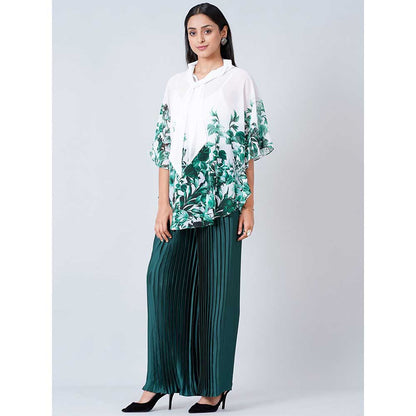 First Resort by Ramola Bachchan Green Floral Top and Pleated Palazzo (Set of 2)